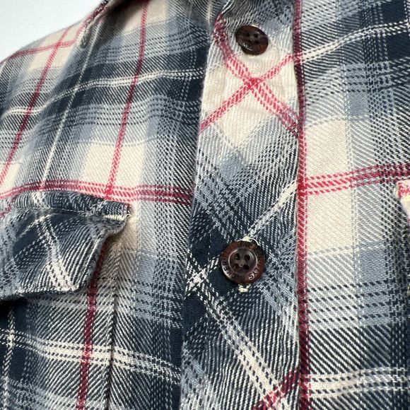 Flyshacker Button Up Shirt Men Medium Chamois Sand Black Plaid Long Sleeve - Picture 4 of 14